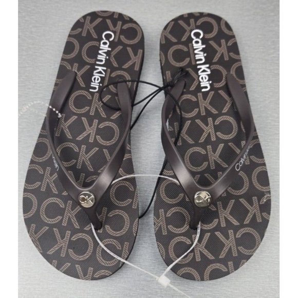 Calvin Klein Shoes - Women’s Sandals Flipflops  Size 6M Calvin klein  Brown Multi Logo Print